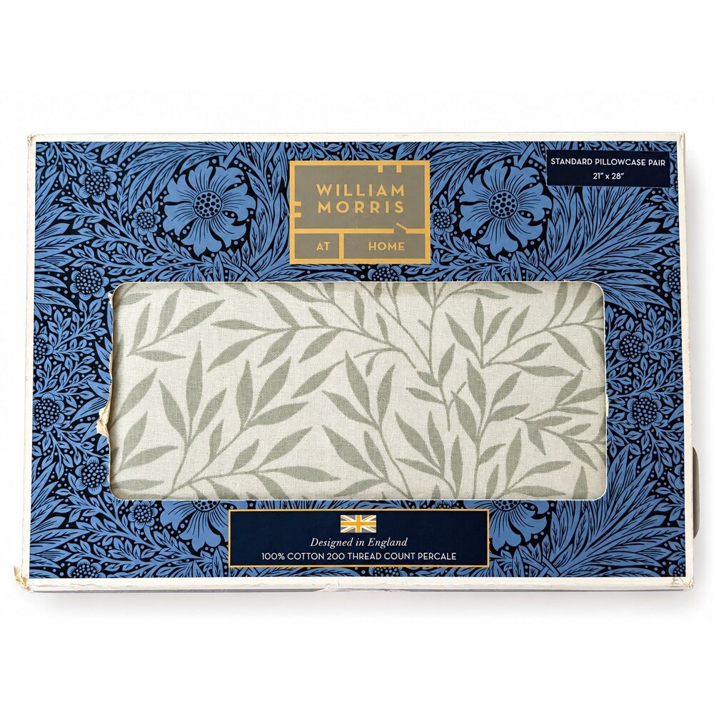 William Morris Leaf Fennel Pillowcases Standard Soft Green Percale Set of 2